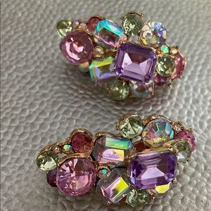 Source Unknown Purple and Pink Multicolor Crystal Cluster Earrings